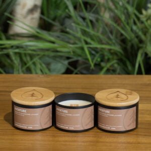 natural outdoor soy candles with a wood wick made with organic lemon eucalyptus and lavender essential oil